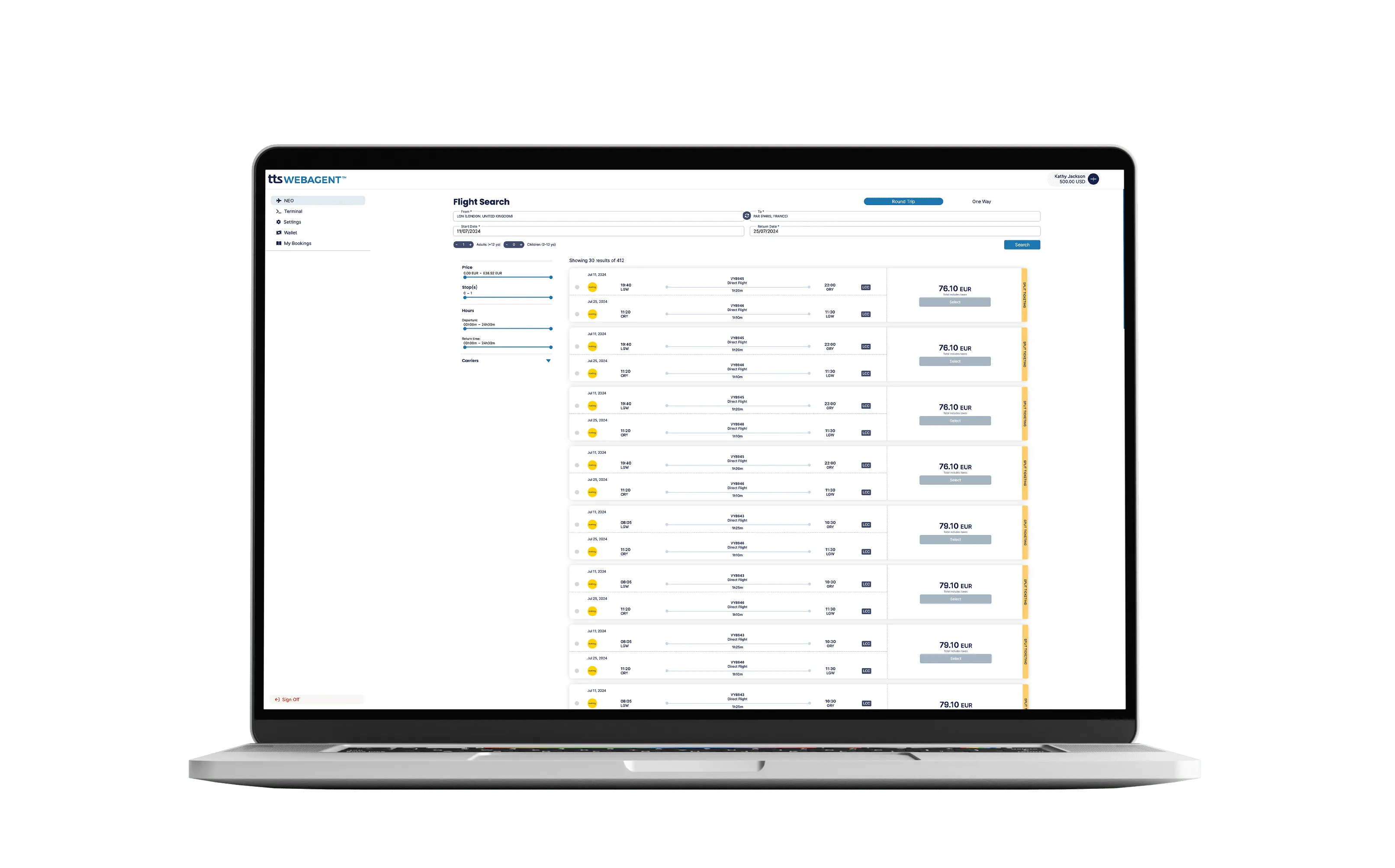 TTS WebAgent flight search on desktop